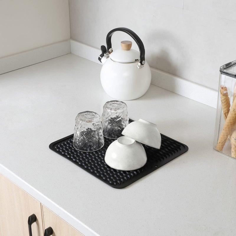 MicoYang Silicone Dish Drying Mat for Multiple Usage,Easy clean,Eco-friendly,Heat-resistant Silicone Mat for Kitchen Counter or Sink,Refrigerator or Drawer liner Black M 12 inches x 12 inches - Image 5